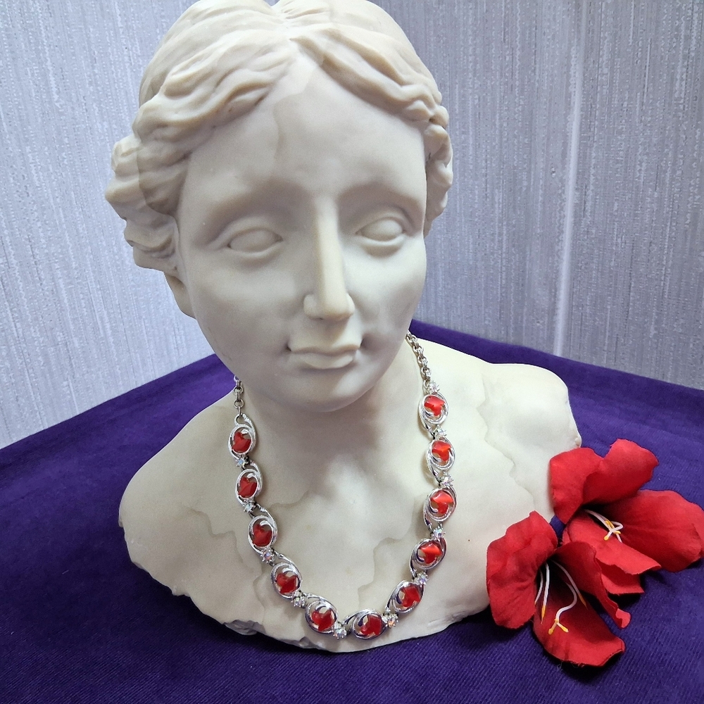 Vintage Charel Necklace Cherry Moonglow Thermoset Lucite Hook Closure Silvertone